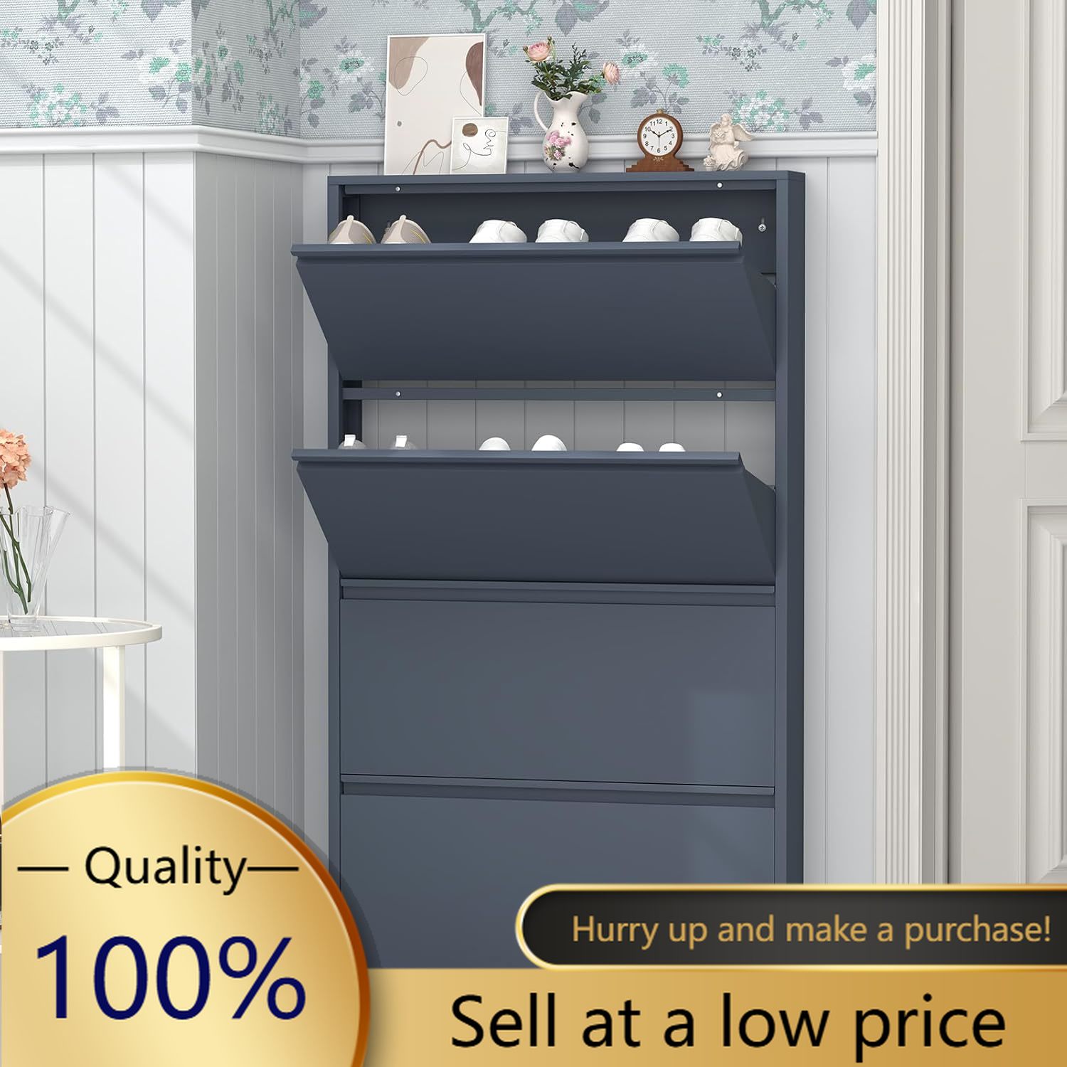 Shoe Rack Cabinet Narrow Entryway - Тумба для обуви с 4 откидными