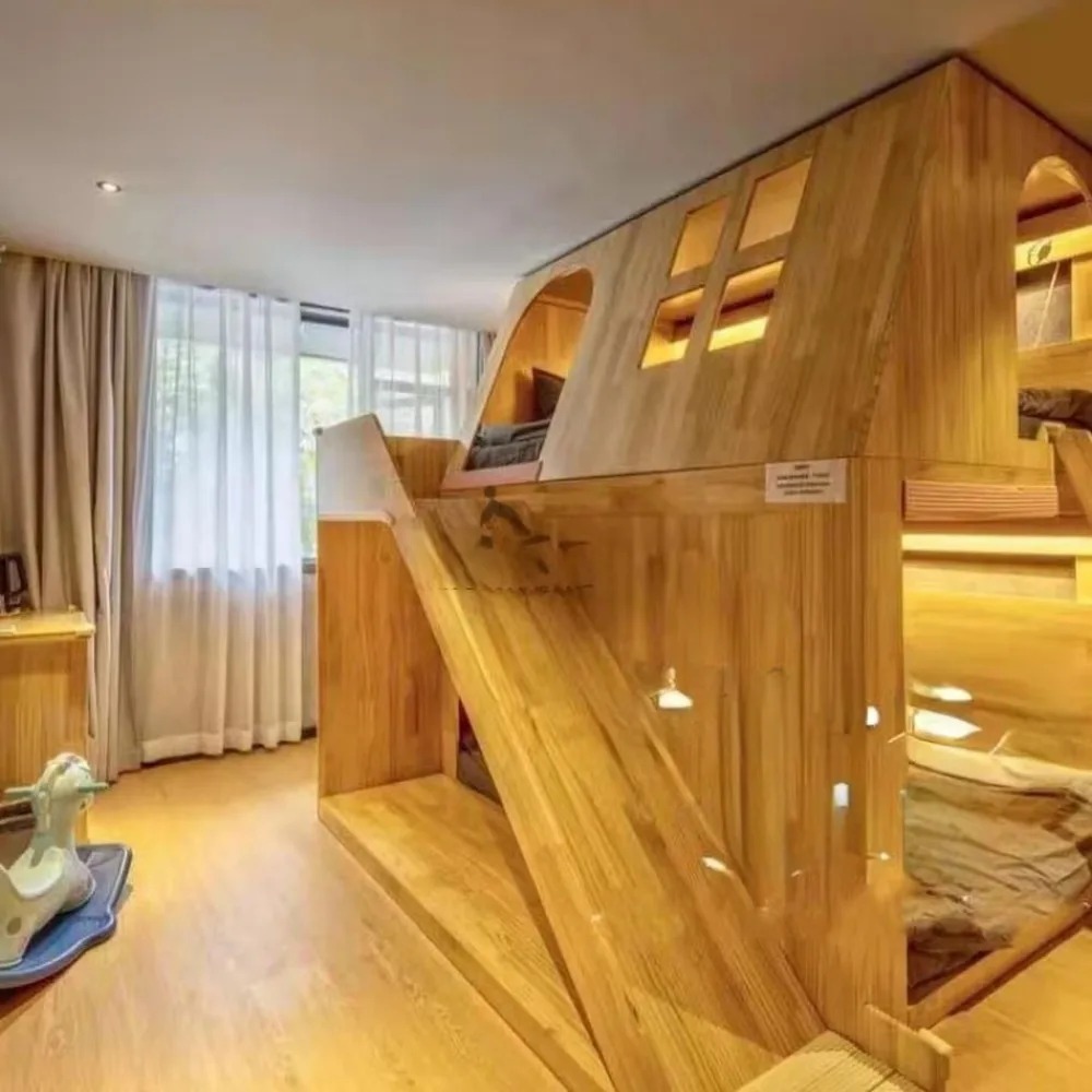 Bunk Bed With Stairs And Slide - Американская двухъярусная кровать-домик из массива дерева