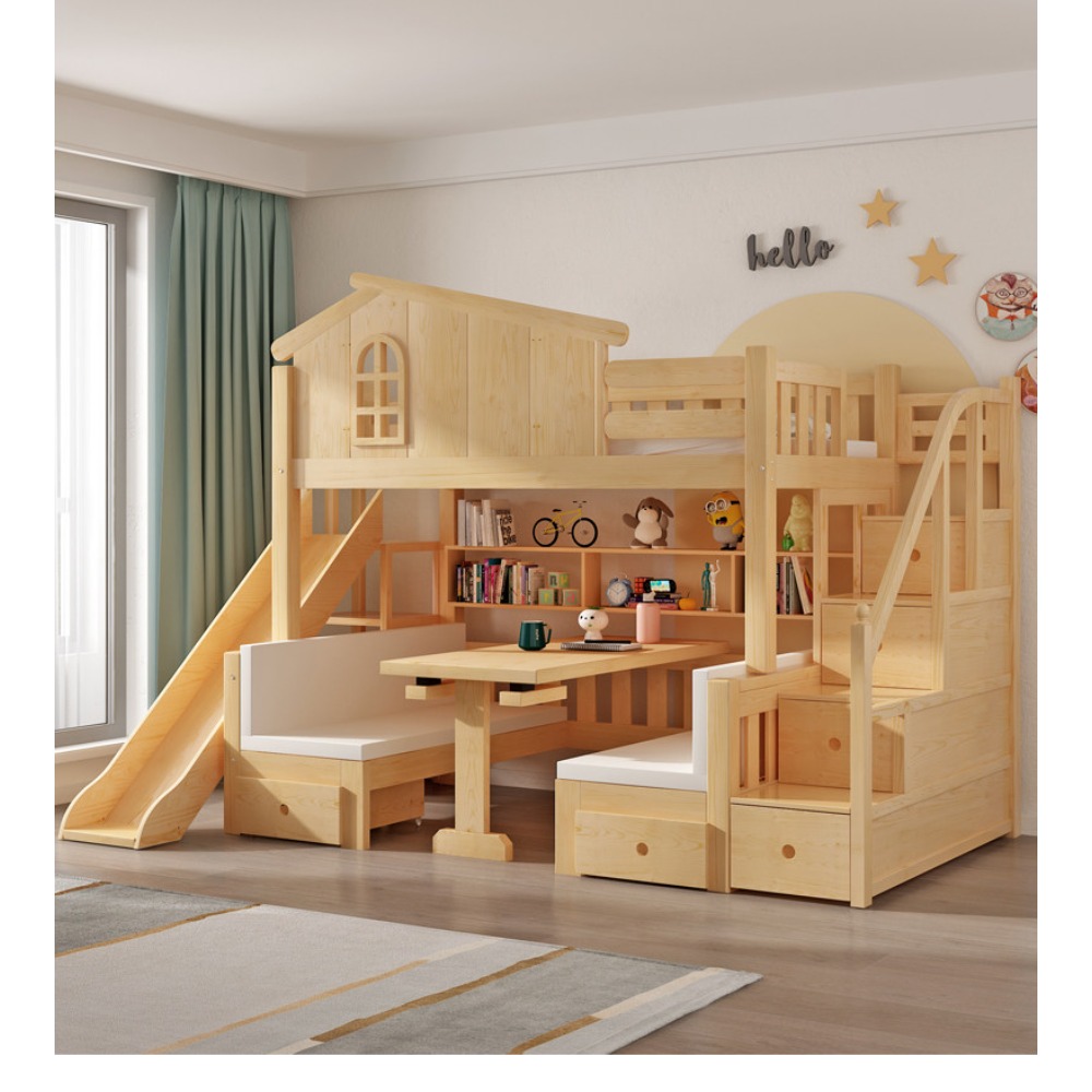 Bunk Bed With Stairs And Slide - Двухъярусная кровать с рабочим столом, многофункциональная