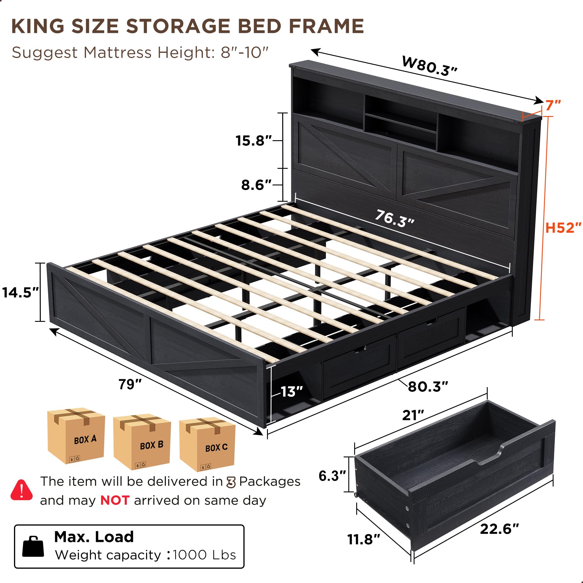 Каркас кровати в стиле «фермер – обзор и цена King Size Bed Frame With Storage Drawers