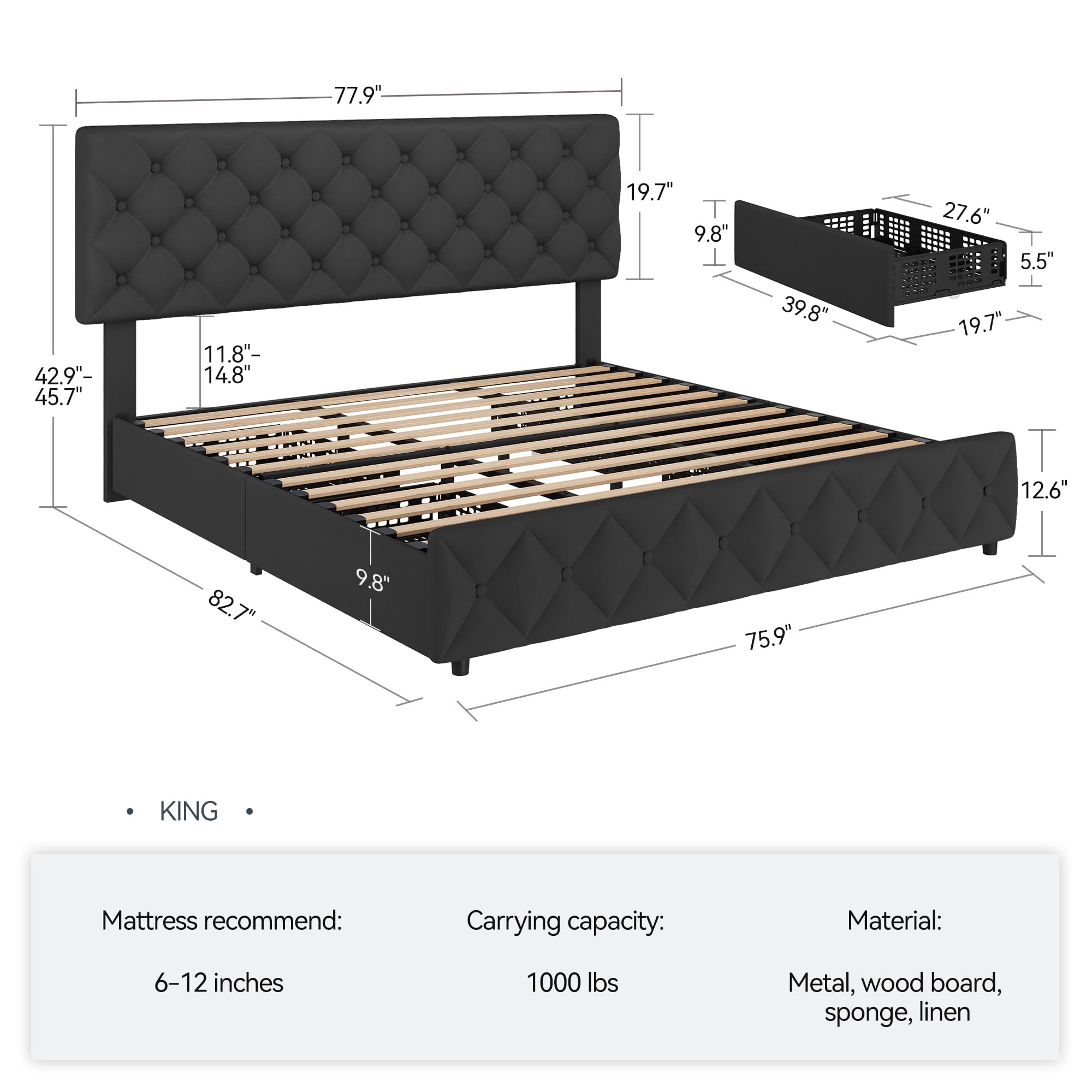 Каркас кровати размера «king-s – обзор и цена King Size Bed Frame With Storage Drawers